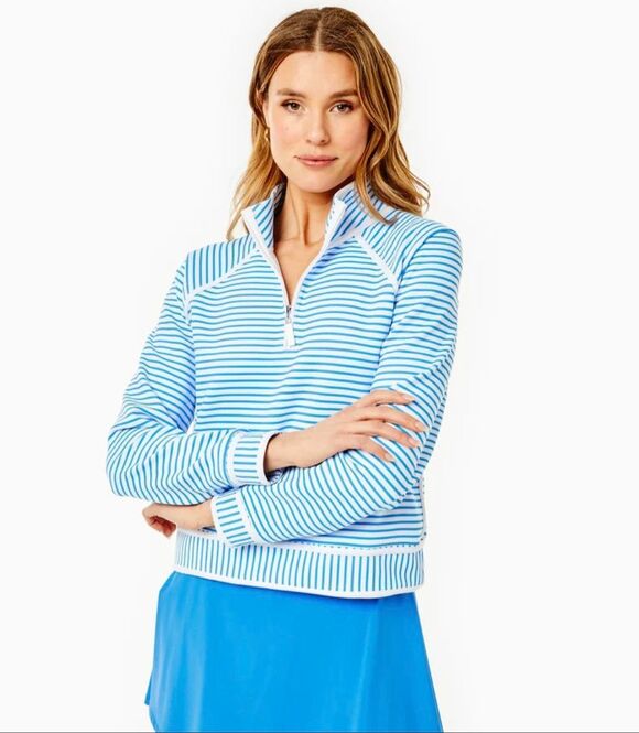 Addison Bay Jackets & Blazers - NWT Addison Bay Bainbridge Quarter Zip In Super White Cerulean Stripe Size XXL